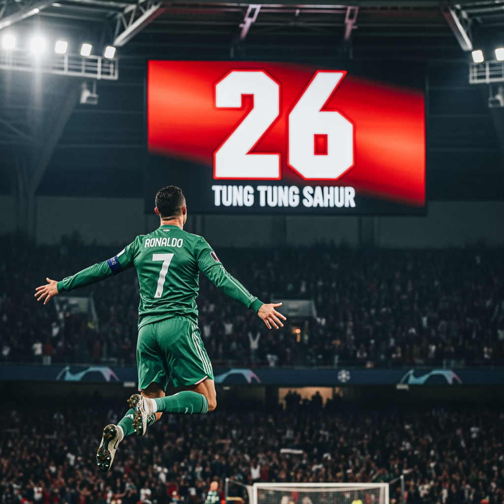 AI Design for Basándote en la foto de cr7 que el 26 detrás de tung tung sahur que sea ROJO Y BLANCO