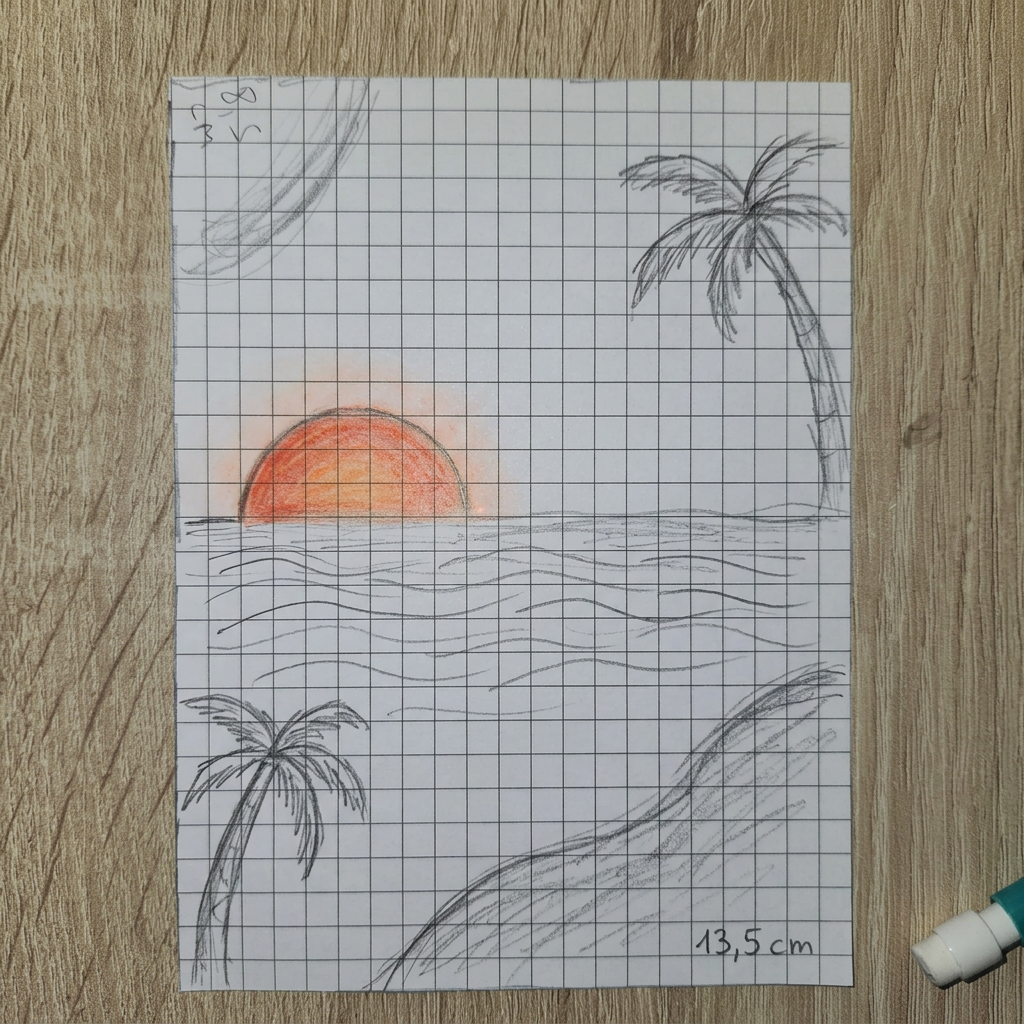 AI Design for вот такую, только без надписи по середине, чтоб были две пальмы по углам сверху снизу по углам песок по середине море и видно на половину солнце и чтобы оно отдавало оранжево красным цветом