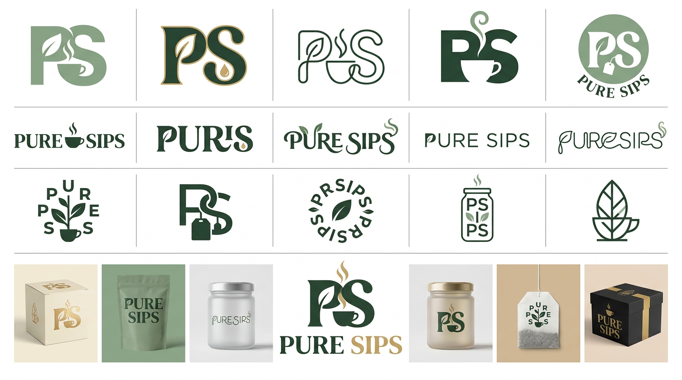 AI Design for Design a premium logo exploration for a herbal tea brand called "PURE SIPS", focusing on clever negative-space branding and typography-driven identity design.
Create multiple logo concepts where the brand name itself becomes the visual symbol. The designs should feel intelligent, memorable, minimalist, and premium.
Logo Directions:
Negative Space "PS" Monogram
Combine the letters P and S into a single monogram
Hidden tea leaf revealed through negative space
Elegant geometric construction
Clean vector style
Luxury wellness aesthetic
Hidden Tea Cup in Initials
Create a monogram using P and S
Use negative space between the letters to form a tea cup
Steam subtly transforms into herbal leaves
Modern and sophisticated
Leaf Hidden Inside "P"
The counter space of the letter P becomes a leaf
Refined typography
Minimal and highly recognizable
Tea Drop Hidden Inside "S"
Integrate a tea droplet or infusion swirl within the letter S
Smooth organic curves
Premium botanical feel
PURE SIPS Wordmark with Hidden Leaf
A custom wordmark where a leaf appears through negative space between letters
Seamlessly integrated, not decorative
High-end packaging appeal
Hidden Cup Between PURE and SIPS
Use spacing between the two words to create a tea cup silhouette
Clever use of white space
Clean and memorable
Herbal Infusion Symbol from Letters
Transform selected characters into botanical forms
Leaves emerging naturally from letter terminals
Elegant, not illustrative
Continuous Line Logo
"PURE SIPS" drawn in one flowing line
Hidden leaf and tea cup revealed through negative space
Organic and calming
Premium Monogram Emblem
Interlock P and S
Negative space forms a tea leaf, droplet, or herbal sprig
Suitable for embossing, foil stamping, labels, and packaging
Hidden Tea Bag Tag
Use the letters to subtly create a tea bag silhouette
Modern, clever, and unique
Distinctive brand mark
Nature-Inspired Letterform
The letters U and I subtly resemble leaves
Integrated seamlessly into the typography
Minimalist luxury aesthetic
Abstract Wellness Symbol
Create a symbol entirely from the letters of PURE SIPS
Negative space reveals a leaf, cup, steam, or droplet
Icon and wordmark work together as a complete identity
Visual Style:
Minimalist
Premium wellness branding
Scandinavian-inspired design
Luxury herbal tea packaging
Clean vector artwork
Strong use of negative space
Timeless and memorable
Color Palette:
Sage green
Deep forest green
Warm cream
Soft beige
Muted gold accents
Black and monochrome variations
Presentation:
Display 25 logo concepts on a professional branding presentation board, showing both icon and wordmark variations, clean white background, agency-style logo exploration sheet, Behance-quality branding showcase, highly refined vector graphics.
A particularly strong route for "Pure Sips" would be:
The P and S interlocked, with the negative space forming a tea leaf.
The stem of the leaf becomes a rising steam line, creating a hidden tea cup.
A custom serif wordmark beneath it for a premium herbal/apothecary feel.
This gives you a logo that works as a small packaging stamp, emboss, hangtag, website favicon, and social media icon while still feeling distinctive.