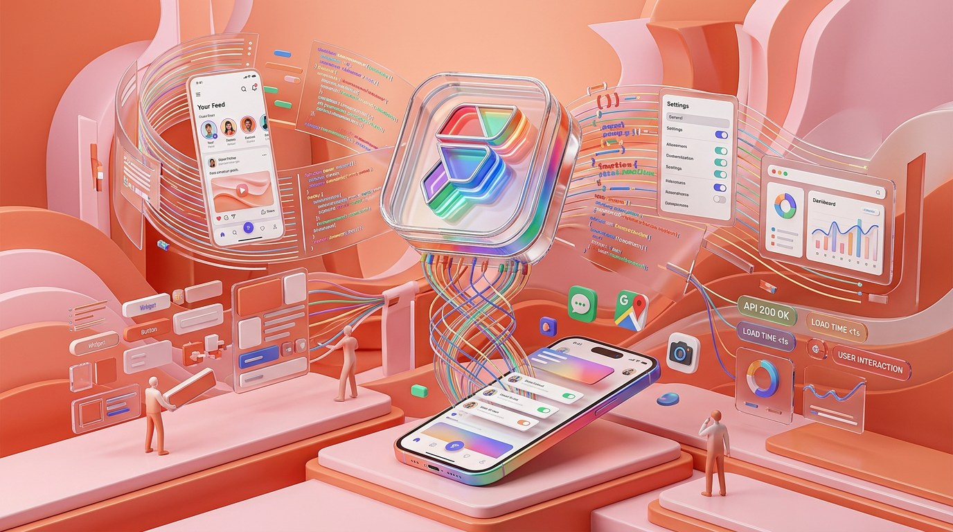 AI Design for Сгенерируй заставку для курса "Flutter Flow. Разработка мобильных приложений".
Заставка 3д, без названия, с 3д графическими элементами. по теме курса.
Заставка должна быть динамичной с 3д логотипом
Картинку используй как референс но нарисуй ПОЛНОСТЬЮ новую заставку. Сделай ее в цветах с референса
Измени ПОЛНОСТЬЮ визуал, а не просто логотип
