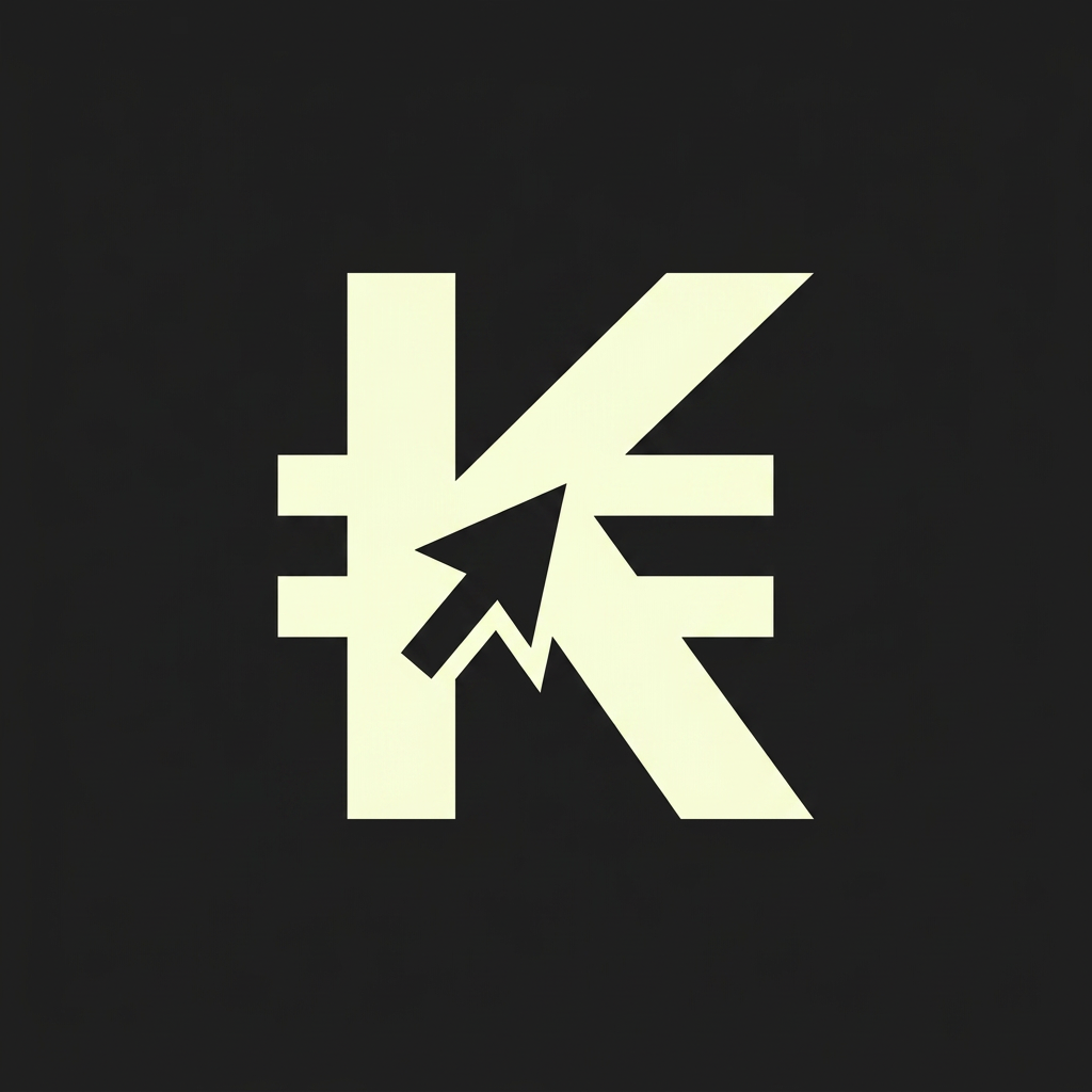 AI Design for надо придумать новый значок валюты для валюты KLiKоин для IT школы. значок должен быть простой, векторный. Не перегружен. на фото - фирменный шрифт. Сама стилистика школы - двухмерные, угловатые иконки. Значок должен быть похож на значок настоящей валюты. нужно, чтобы он отражал название и it направленность