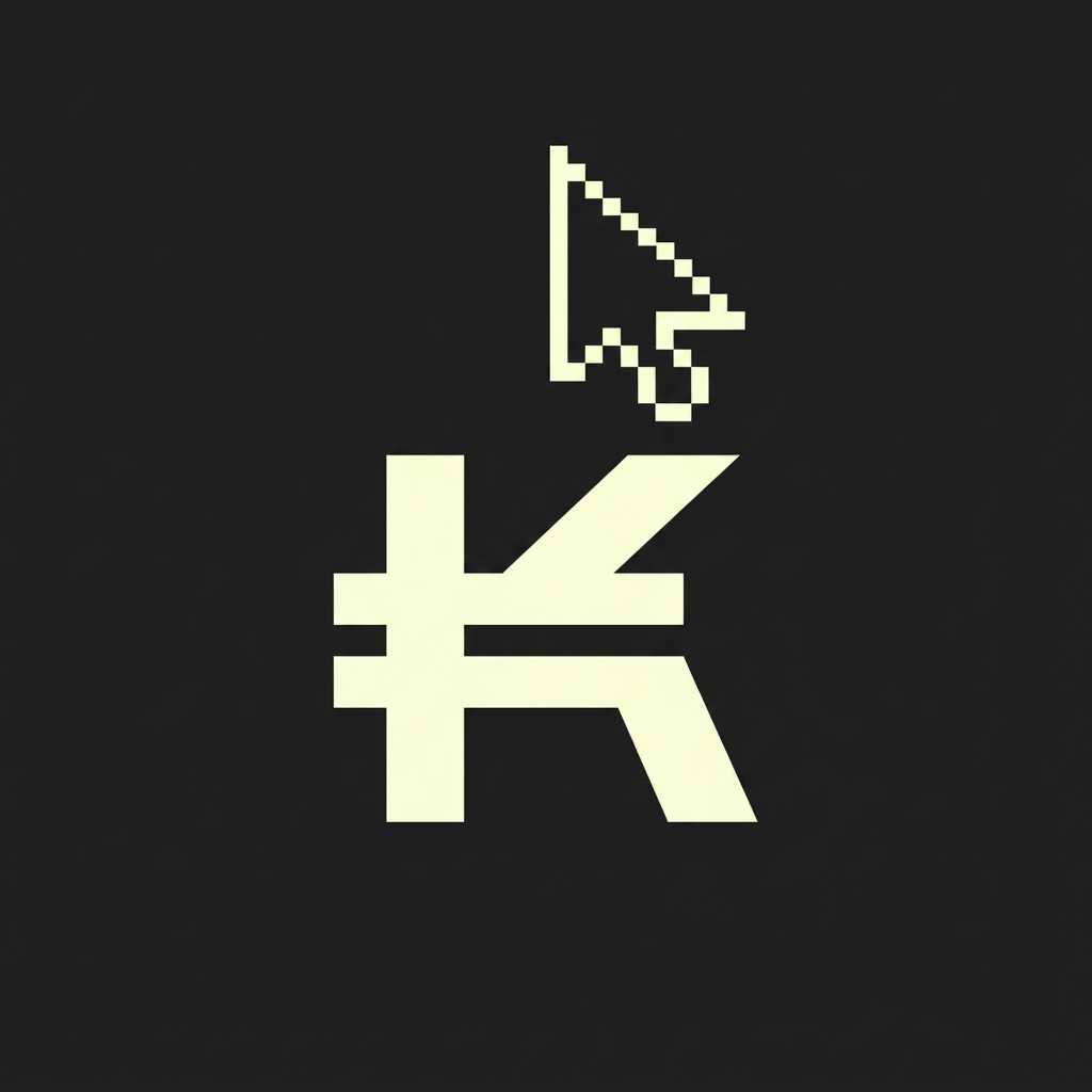 AI Design for надо придумать новый значок валюты для валюты KLiKоин для IT школы. значок должен быть простой, векторный. Не перегружен. на фото - фирменный шрифт. Сама стилистика школы - двухмерные, угловатые иконки. Значок должен быть похож на значок настоящей валюты. нужно, чтобы он отражал название и it направленность