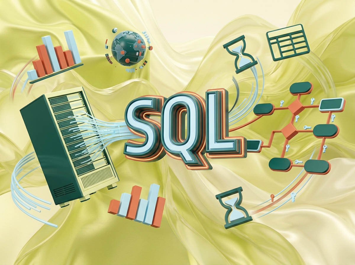 AI Design for на этом фоне создай 3д фигурки на базы данных SQL Фон менять нельзя. Фигурки должны быть достаточно большими. Используй цвета EE6C4D 01524B D5F4FF FAFFDB
сделай модельки динамичными. Не делай никаких надписей. Все фигурки в стиле 3д рендера
ПО центру должна быть основная моделька. ПО бокам фигурки для придания динамики.
по середие логотип SQL, по бокам иконки связанные с базой данных