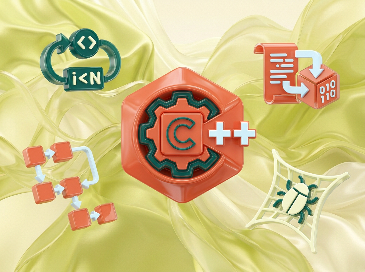 AI Design for на этом фоне создай 3д фигурки на тему программирование на C++. Фон менять нельзя. Фигурки должны быть достаточно большими. Используй цвета EE6C4D 01524B D5F4FF FAFFDB
сделай модельки динамичными. Не делай никаких надписей. Все фигурки в стиле 3д рендера
ПО центру должна быть основная моделька. ПО бокам фигурки для придания динамики.
по середие логотип С++, по бокам иконки связанные с прогой и кодом