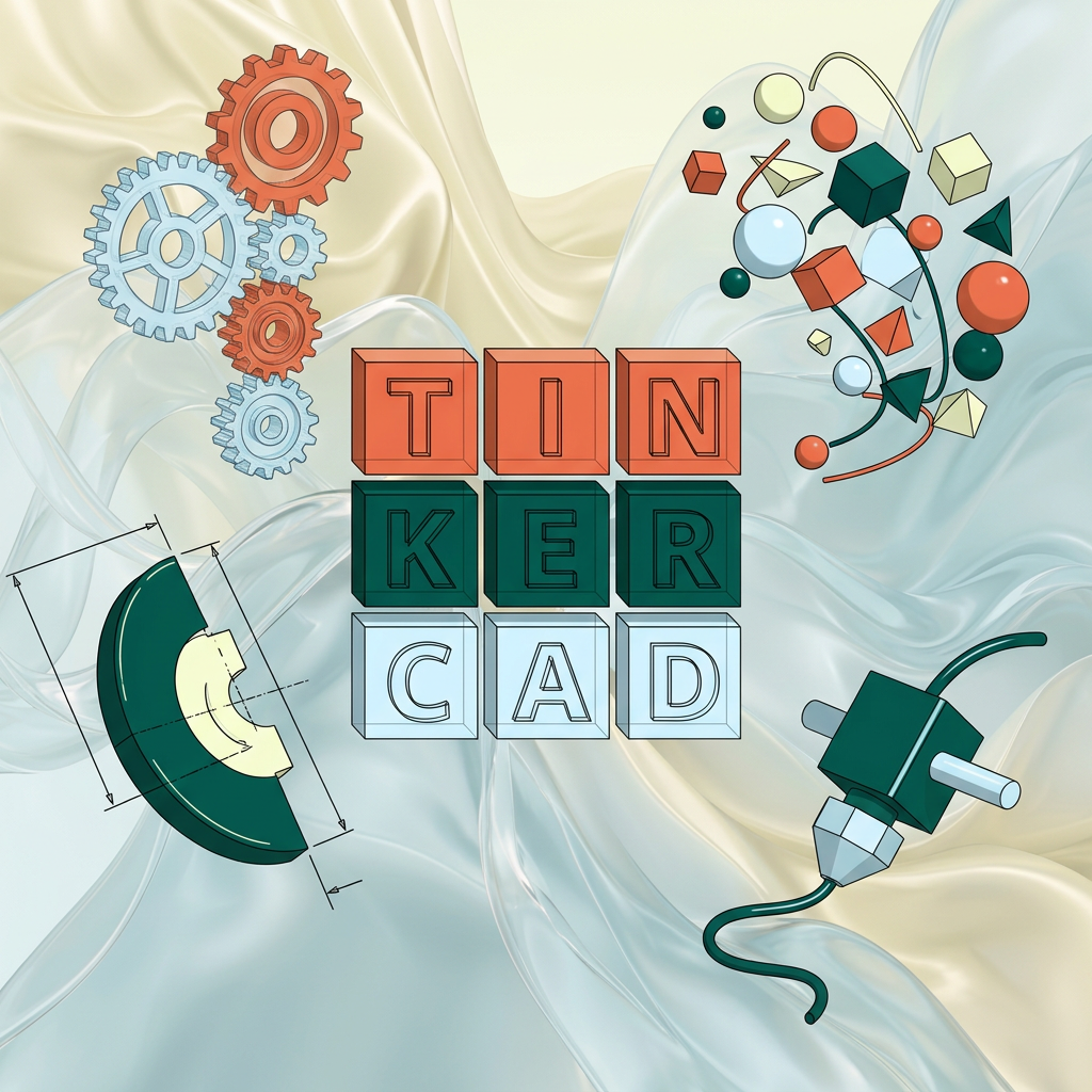 AI Design for на этом фоне создай 3д фигурки на тему 3д моделирование в Tinkercad. Фон менять нельзя.  Фигурки должны быть достаточно большими. Используй цвета EE6C4D 01524B D5F4FF FAFFDB

сделай модельки динамичными. Не делай никаких надписей

ПО центру должна быть основная моделька. ПО бокам фигурки для придания динамики.

ПО центру поставь 3д логотип с картинки 2.
