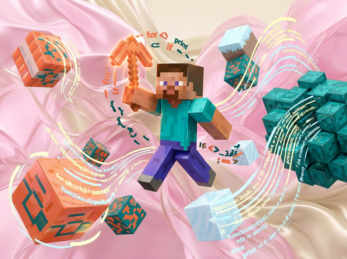 на этом фоне создай 3д фигурки на тему программирование Lua в Roblox. Фон менять нельзя. Фигурки должны быть достаточно большими. Используй цвета EE6C4D 01524B D5F4FF FAFFDB
сделай модельки динамичными. Не делай никаких надписей. Все фигурки в стиле 3д рендера
ПО центру должна быть основная моделька. ПО бокам фигурки для придания динамики.
ПО центру поставь стива из майнкрафт с киркой в руке. по бокам - блоки из мана и строки кода