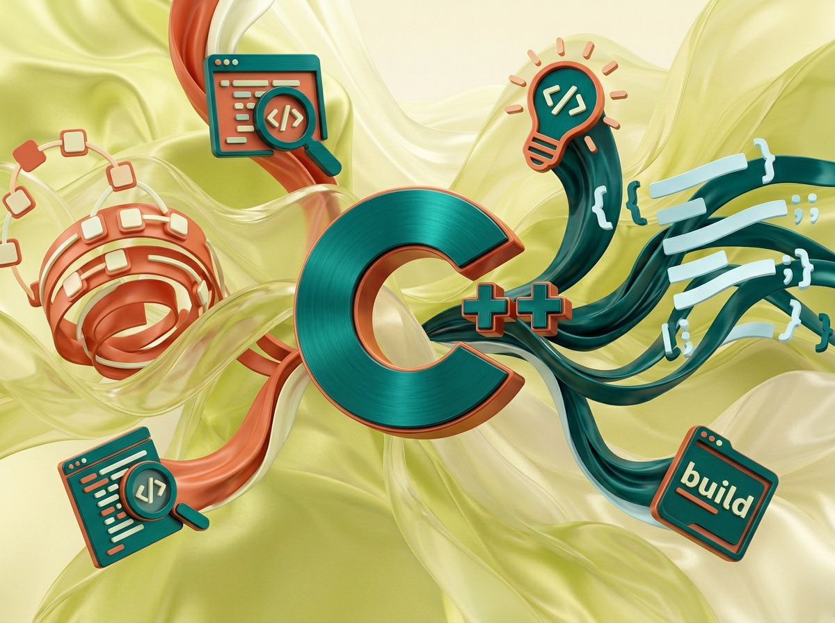 AI Design for на этом фоне создай 3д фигурки на тему программирование на C++. Фон менять нельзя. Фигурки должны быть достаточно большими. Используй цвета EE6C4D 01524B D5F4FF FAFFDB
сделай модельки динамичными. Не делай никаких надписей. Все фигурки в стиле 3д рендера
ПО центру должна быть основная моделька. ПО бокам фигурки для придания динамики.
по середие логотип С++, по бокам иконки связанные с прогой и кодом