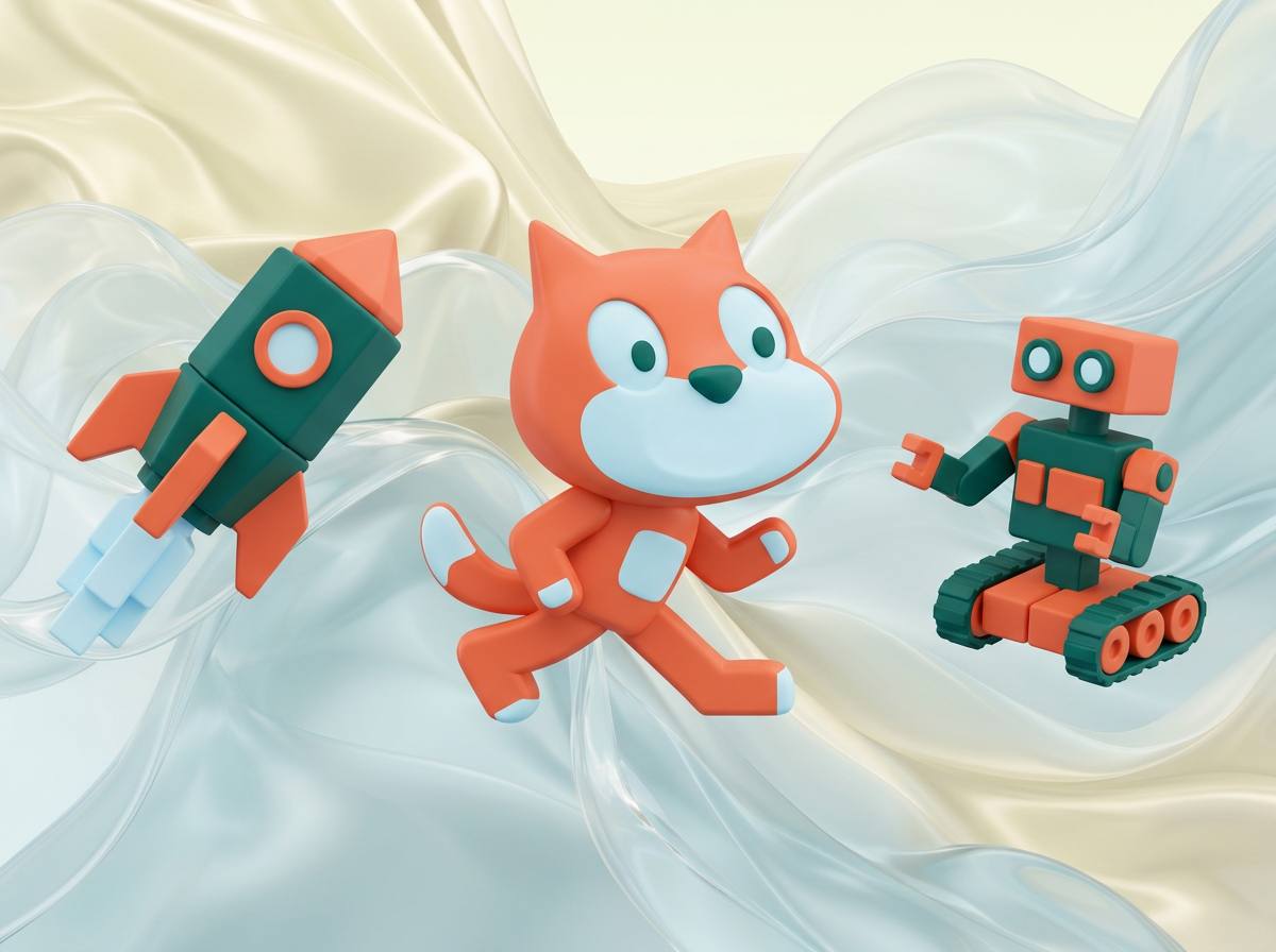 на этом фоне создай 3д фигурки на тему Блок-Сити: игры на Scratch. Фон менять нельзя. Фигурки должны быть достаточно большими. Используй цвета EE6C4D 01524B D5F4FF
сделай модельки динамичными. Не делай никаких надписей. Все фигурки в стиле 3д рендера
ПО центру должна быть основная моделька. ПО бокам фигурки для придания динамики.