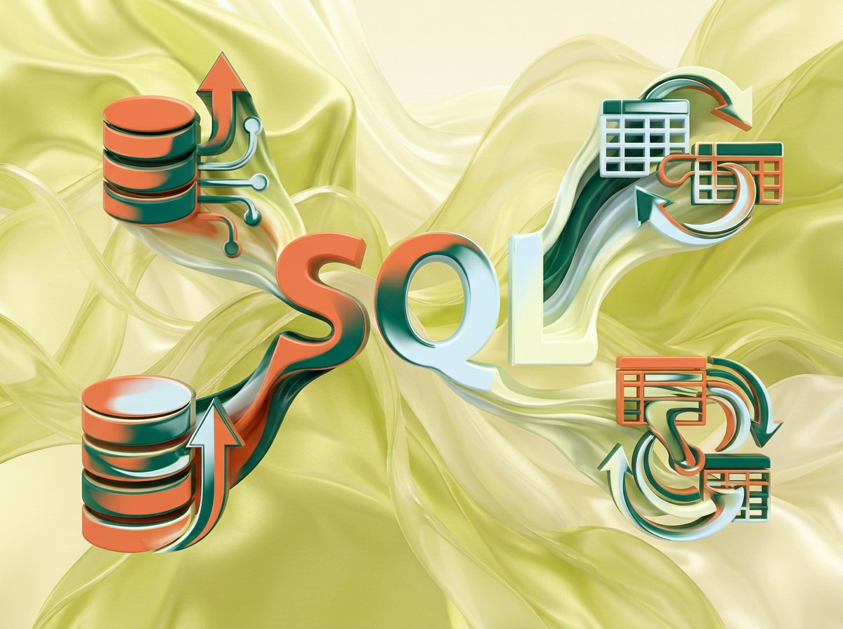 AI Design for на этом фоне создай 3д фигурки на базы данных SQL Фон менять нельзя. Фигурки должны быть достаточно большими. Используй цвета EE6C4D 01524B D5F4FF FAFFDB
сделай модельки динамичными. Не делай никаких надписей. Все фигурки в стиле 3д рендера
ПО центру должна быть основная моделька. ПО бокам фигурки для придания динамики.
по середие логотип SQL, по бокам иконки связанные с базой данных