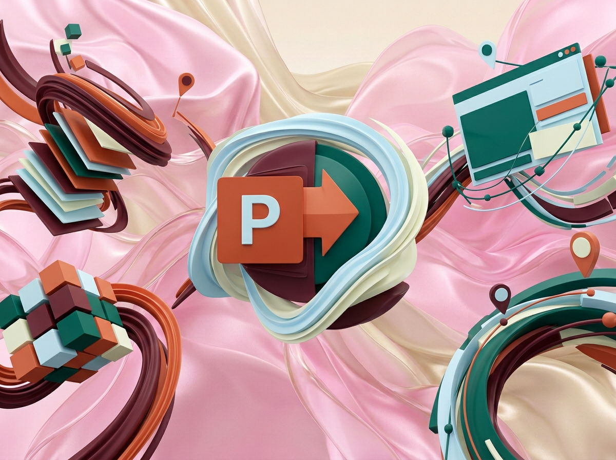 AI Design for на этом фоне создай 3д фигурки на тему PowerPoint будущего. Фон менять нельзя.  Фигурки должны быть достаточно большими. Используй цвета EE6C4D 01524B D5F4FF FAFFDB 5D2334

сделай модельки динамичными. Не делай никаких надписей. Все фигурки в стиле 3д рендера

ПО центру должна быть основная моделька. ПО бокам фигурки для придания динамики.

ПО центру поставь логотип павер поинта. по бокам - элементы дизайна