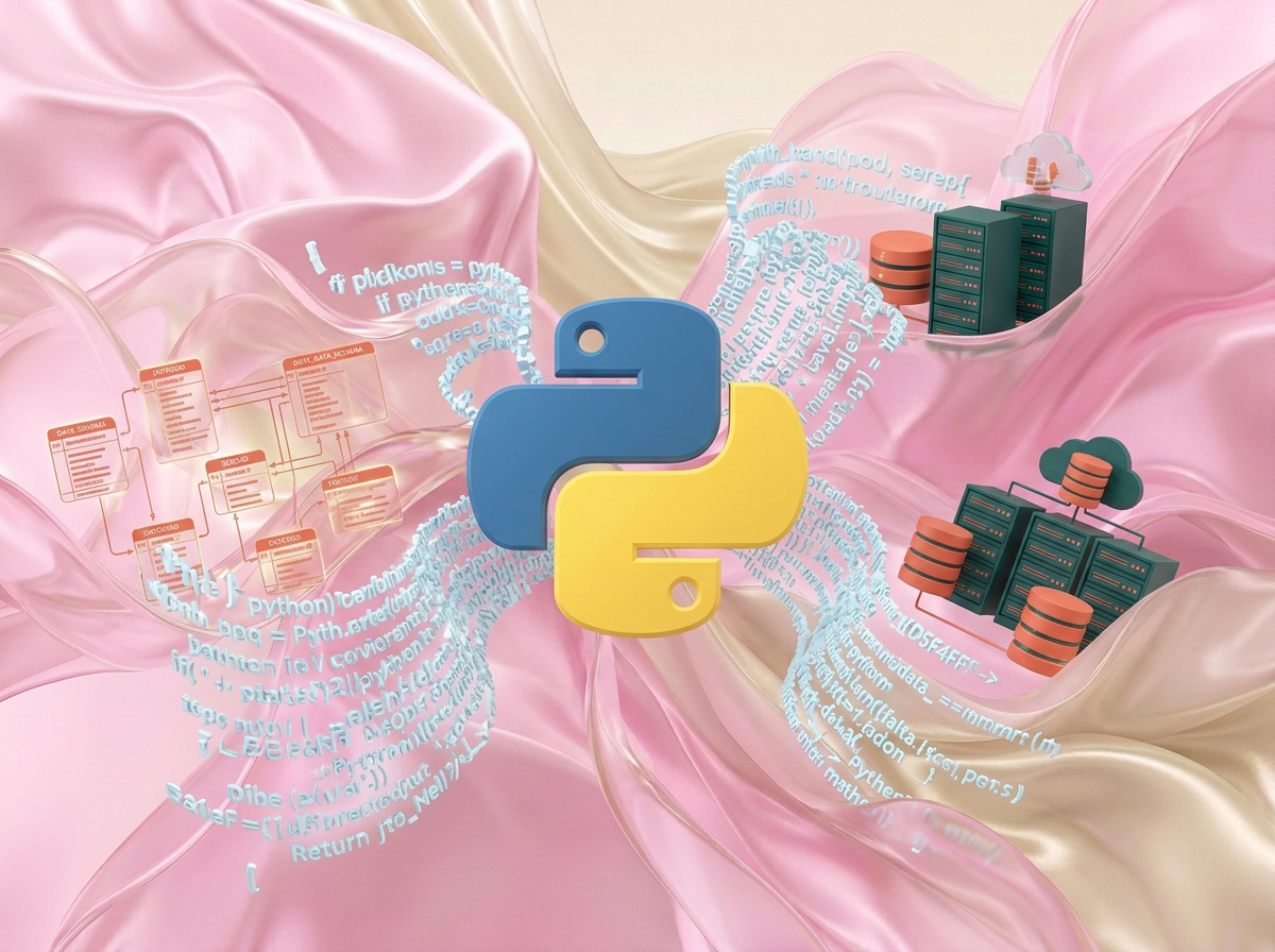 на этом фоне создай 3д фигурки на тему Backend-мастер: Python. Фон менять нельзя.  Фигурки должны быть достаточно большими. Используй цвета EE6C4D 01524B D5F4FF FAFFDB

сделай модельки динамичными. Не делай никаких надписей. Все фигурки в стиле 3д рендера

ПО центру должна быть основная моделька. ПО бокам фигурки для придания динамики.

по центру логотип питона В ОРИГИНАЛЬНЫХ ЦВЕТАХ. по бокам - строки кода, бд