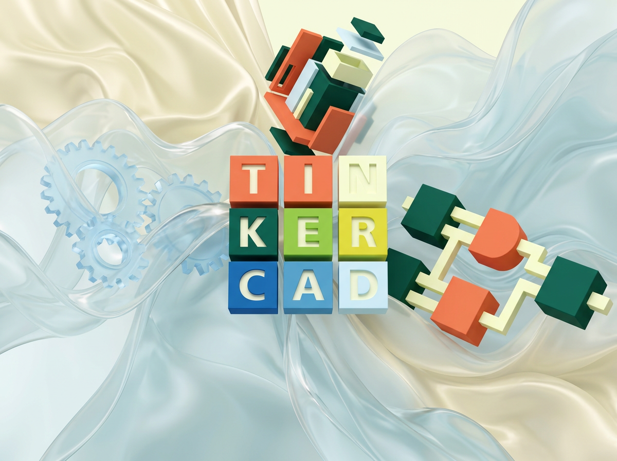 AI Design for на этом фоне создай 3д фигурки на тему 3д моделирование в Tinkercad. Фон менять нельзя.  Фигурки должны быть достаточно большими. Используй цвета EE6C4D 01524B D5F4FF FAFFDB

сделай модельки динамичными. Не делай никаких надписей. Все фигурки в стиле 3д рендера

ПО центру должна быть основная моделька. ПО бокам фигурки для придания динамики.

ПО центру поставь 3д логотип с картинки 2.