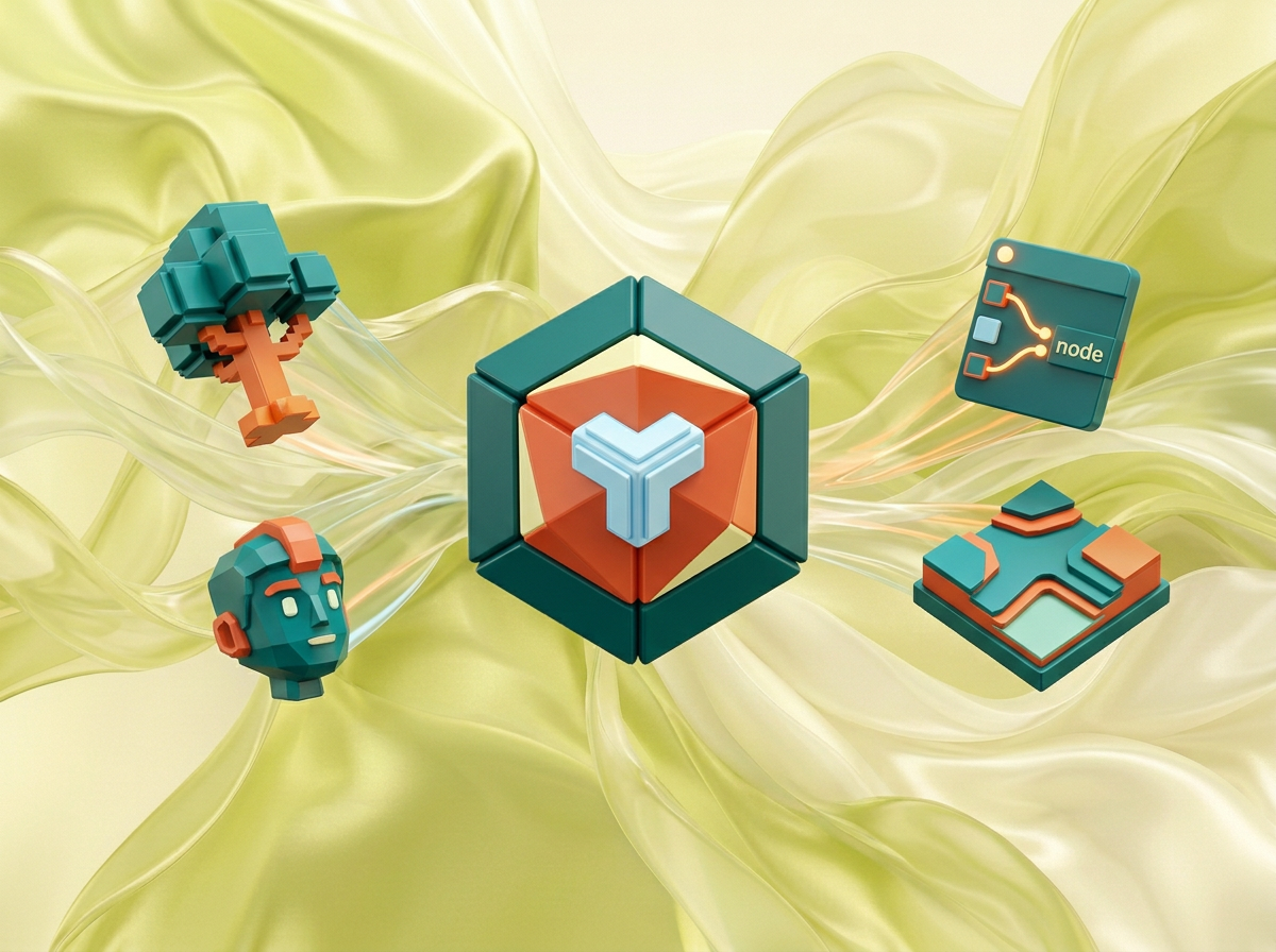 AI Design for на этом фоне создай 3д фигурки на тему Unity: Создание миров. Фон менять нельзя. Фигурки должны быть достаточно большими. Используй цвета EE6C4D 01524B D5F4FF FAFFDB
сделай модельки динамичными. Не делай никаких надписей. Все фигурки в стиле 3д рендера
ПО центру должна быть основная моделька. ПО бокам фигурки для придания динамики.
по середие логотип Unity, по бокам иконки связанные с созданием игр