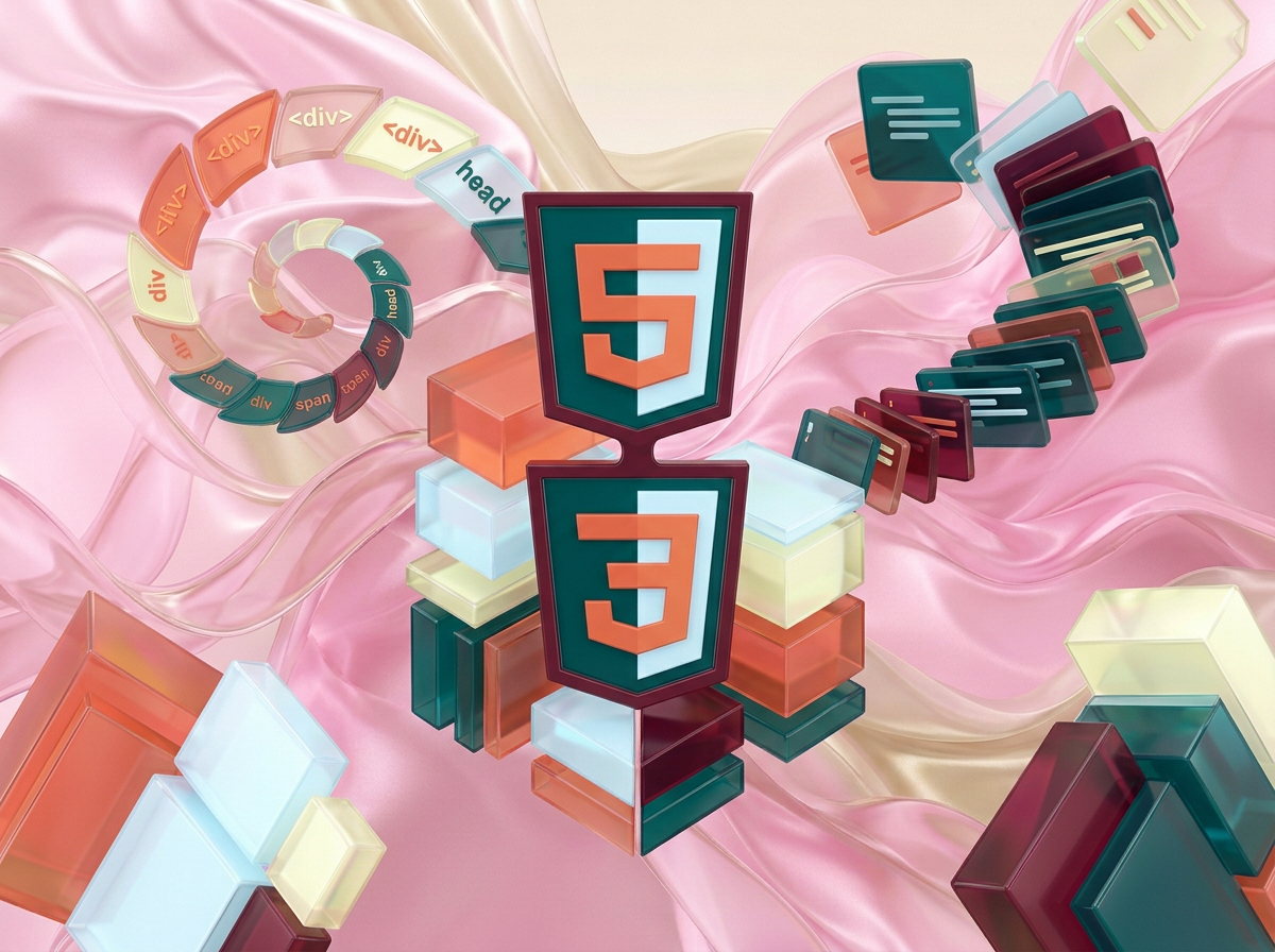 на этом фоне создай 3д фигурки на тему Frontend-база: HTML+CSS. Фон менять нельзя. Фигурки должны быть достаточно большими. Используй цвета EE6C4D 01524B D5F4FF FAFFDB 5D2334
сделай модельки динамичными. Не делай никаких надписей. Все фигурки в стиле 3д рендера
ПО центру должна быть основная моделька. ПО бокам фигурки для придания динамики.
По центру поставь 2 3д логотипа: HTML и Css (картинки 2 и 3)