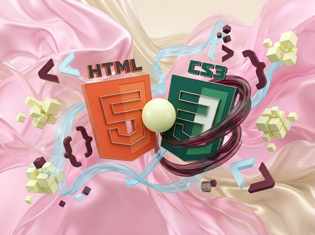 AI Design for на этом фоне создай 3д фигурки на тему Frontend-база: HTML+CSS. Фон менять нельзя.  Фигурки должны быть достаточно большими. Используй цвета EE6C4D 01524B D5F4FF FAFFDB 5D2334

сделай модельки динамичными. Не делай никаких надписей. Все фигурки в стиле 3д рендера

ПО центру должна быть основная моделька. ПО бокам фигурки для придания динамики.

По центру поставь 2 3д логотипа: HTML и Css (картинки 2 и 3)