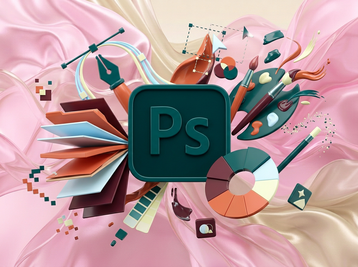на этом фоне создай 3д фигурки на тему Photoshop. Фон менять нельзя. Фигурки должны быть достаточно большими. Используй цвета EE6C4D 01524B D5F4FF FAFFDB 5D2334
сделай модельки динамичными. Не делай никаких надписей. Все фигурки в стиле 3д рендера
ПО центру должна быть основная моделька. ПО бокам фигурки для придания динамики.
ПО центру поставь логотип Photoshop .