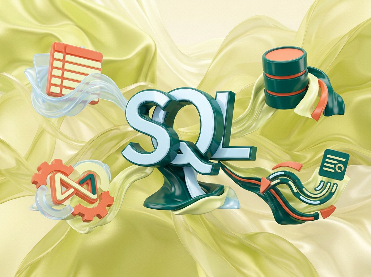AI Design for на этом фоне создай 3д фигурки на базы данных SQL Фон менять нельзя. Фигурки должны быть достаточно большими. Используй цвета EE6C4D 01524B D5F4FF FAFFDB
сделай модельки динамичными. Не делай никаких надписей. Все фигурки в стиле 3д рендера
ПО центру должна быть основная моделька. ПО бокам фигурки для придания динамики.
по середие логотип SQL, по бокам иконки связанные с базой данных