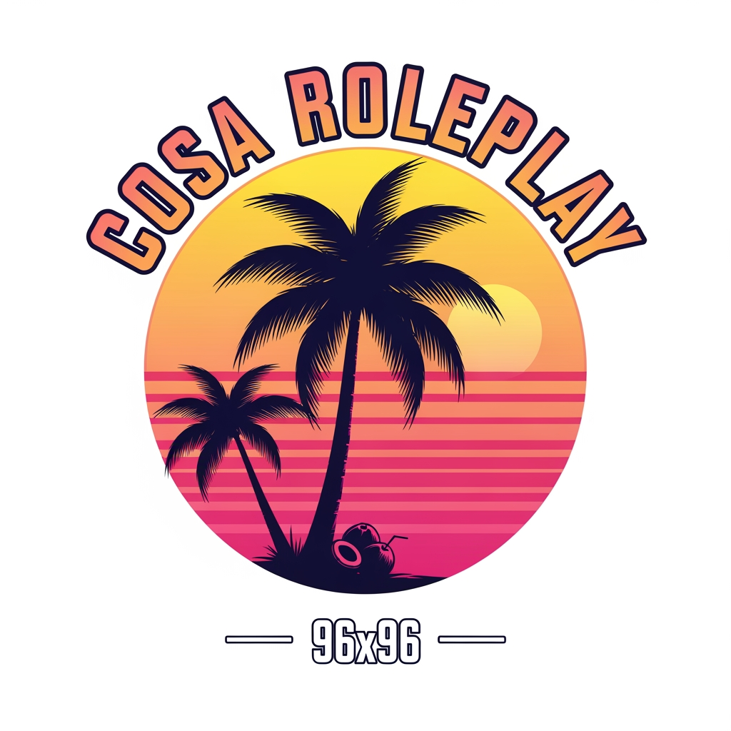 AI Design for A fivem 96x96 logo hitting like summer with coconuts and logo name Cosa Roleplay