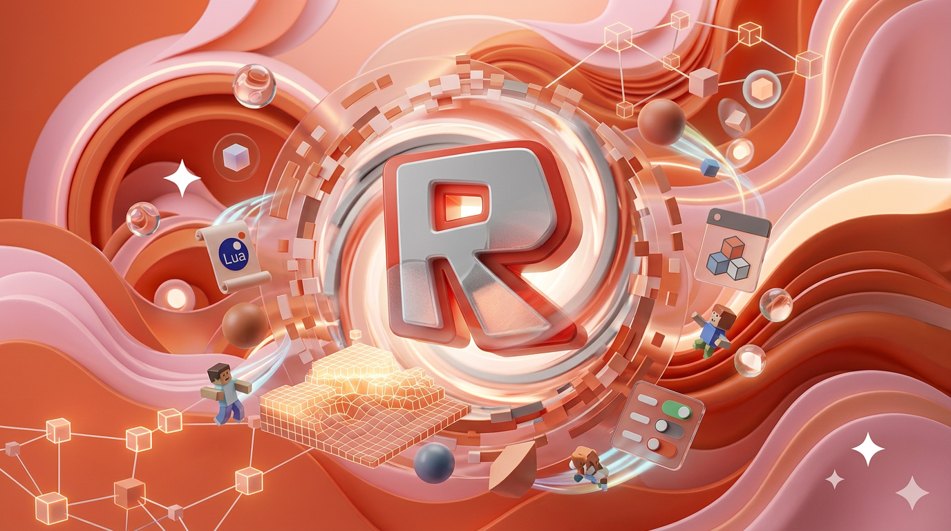 AI Design for Сгенерируй заставку для курса " Roblox Studio ".
Заставка 3д, без названия, с 3д графическими элементами. по теме курса.
Заставка должна быть динамичной с оригинальным 3д логотипом Роблокса игры
Картинку используй как референс но нарисуй ПОЛНОСТЬЮ новую заставку. Сделай ее в цветах с референса (именно фон)
Измени ПОЛНОСТЬЮ визуал, а не просто логотип. Не перегружай заставку