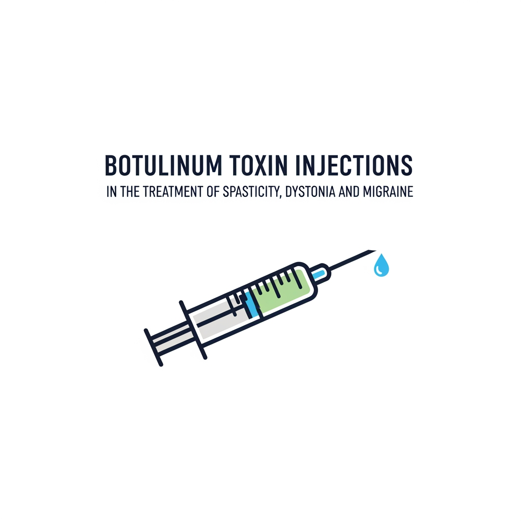 AI Design for I want a logo for this: Botulinum Toxin Injections in the Treatment of Spasticity, Dystonia and Migraine, i want to put a syringe