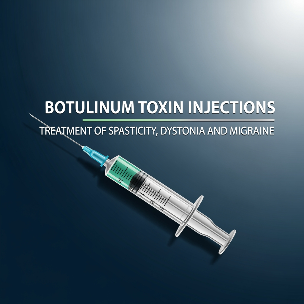 AI Design for I want a logo for this: Botulinum Toxin Injections in the Treatment of Spasticity, Dystonia and Migraine, i want to put a syringe