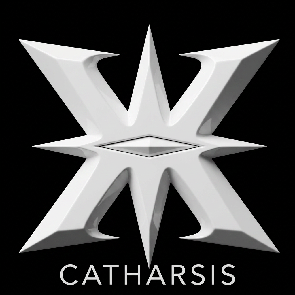 AI Design for the logo catharsis white logo and black back