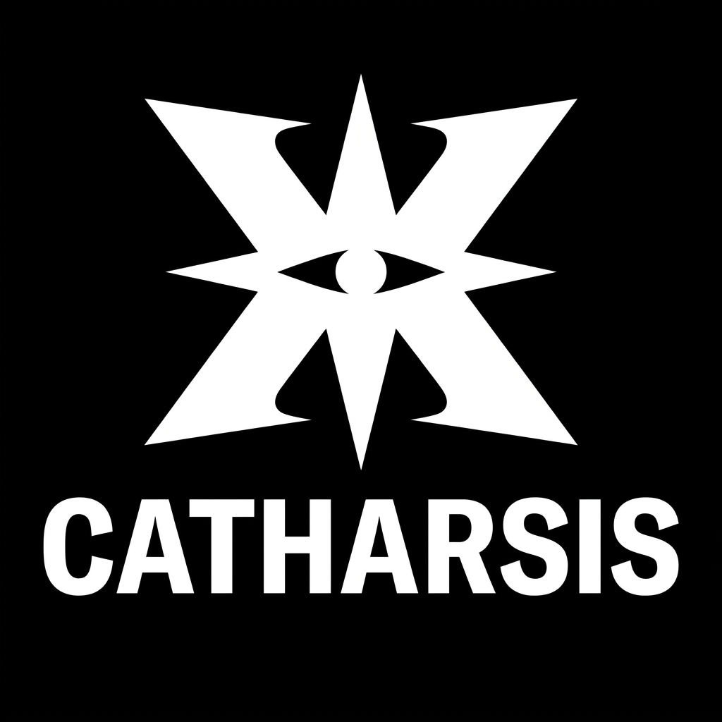 AI Design for the logo "catharsis" attached white logo and black back in 2D