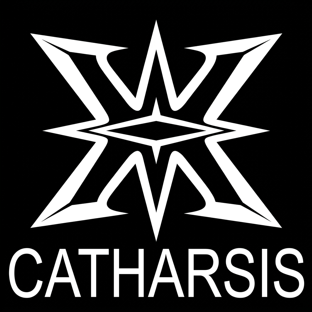 AI Design for the logo "catharsis" attached white logo and black back in 2D
