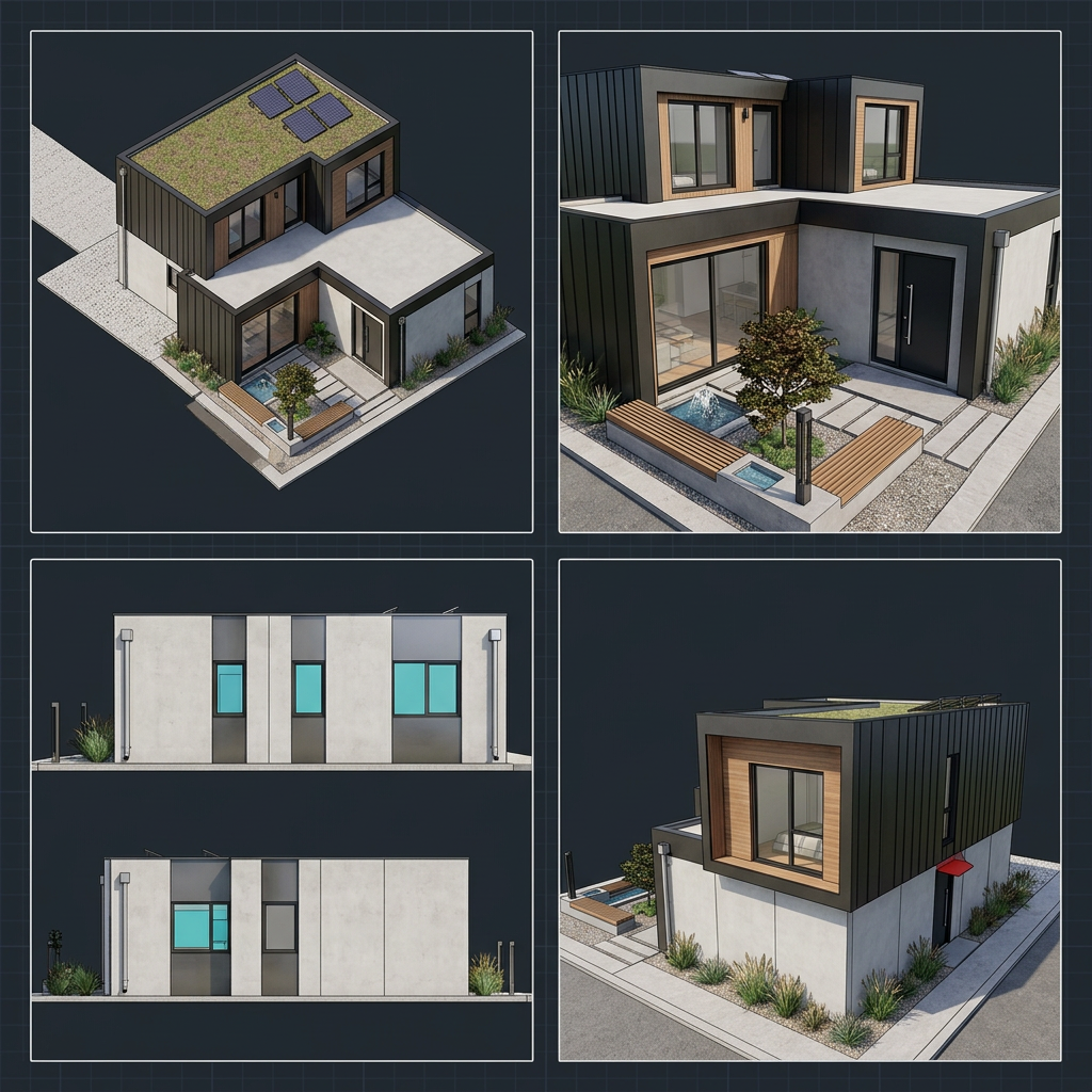 AI Design for da li bi mogla da mi napravis 3d modela za eksterijer iz vise ugla na osnovu moje osnove i da bude moderno