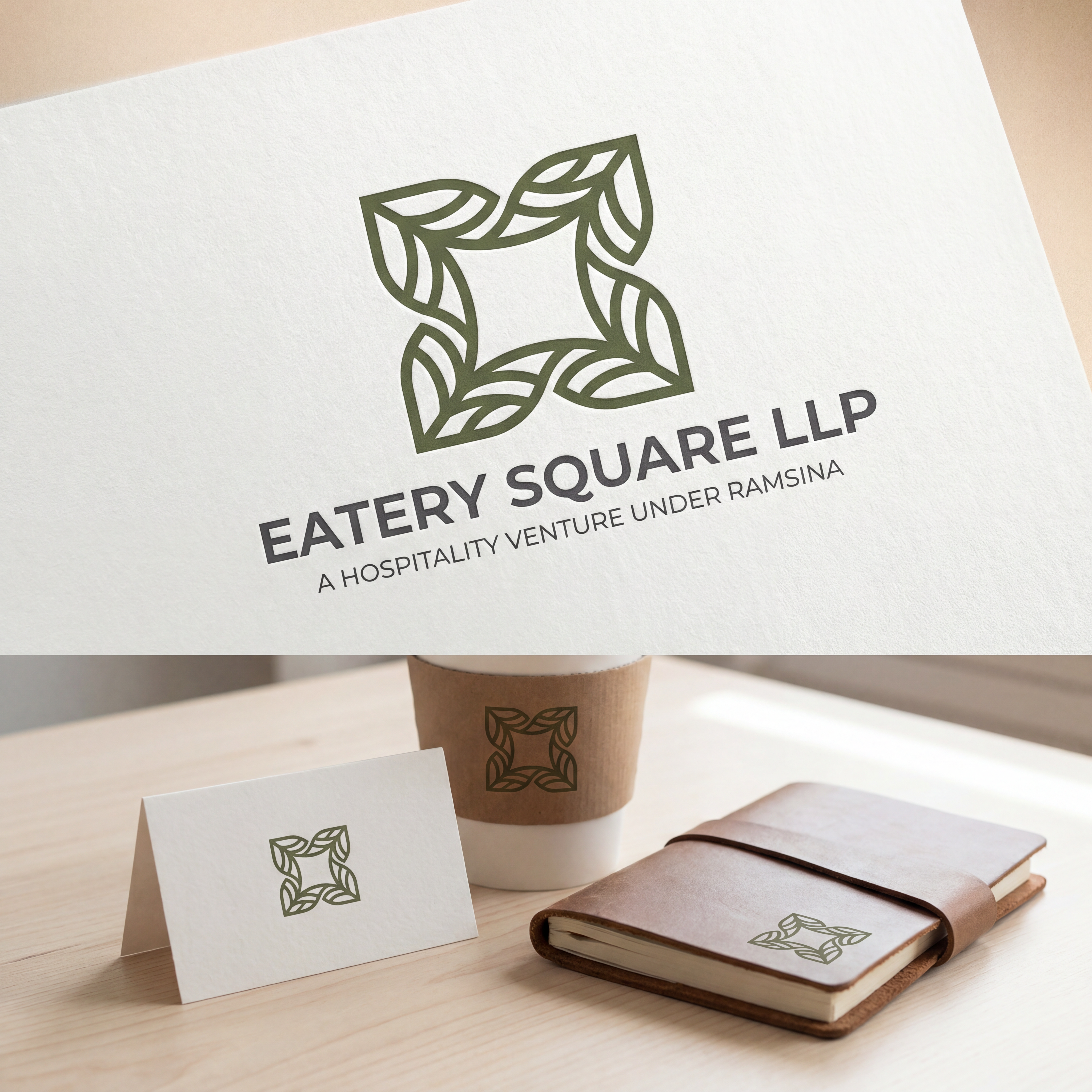 AI Design for we need a logo and brand identity for our new sister company, Eatery Square LLP.
Eatery Square LLP is a hospitality venture under Ramsina and will include hotels, food malls, spas and other hospitality experiences.
Requirement:
VERY Minimal and sophisticated logo
Subtle incorporation/inspiration of leaf
Should be versatile