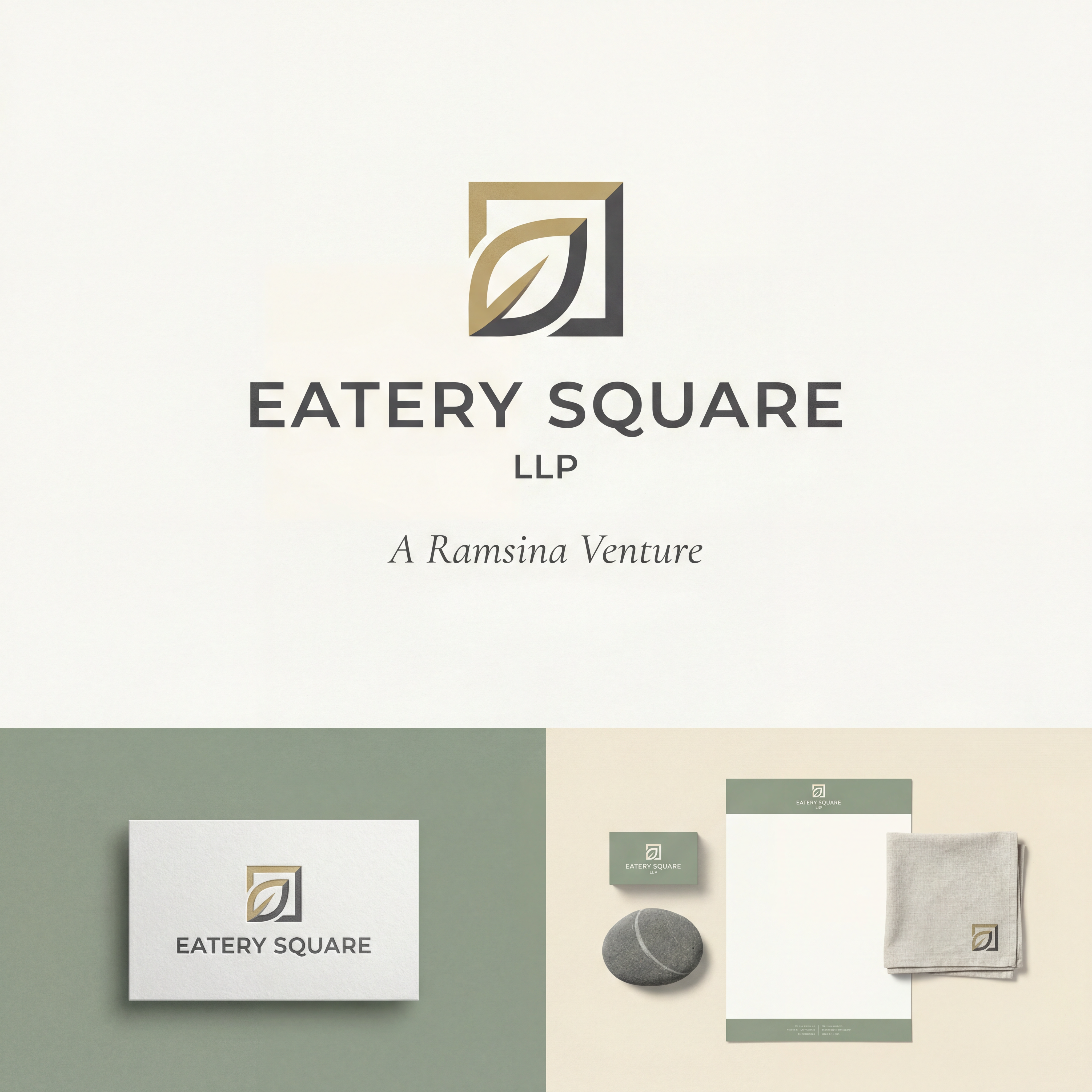 AI Design for we need a logo and brand identity for our new sister company, Eatery Square LLP.
Eatery Square LLP is a hospitality venture under Ramsina and will include hotels, food malls, spas and other hospitality experiences.
Requirement:
VERY Minimal and sophisticated logo
Subtle incorporation/inspiration of leaf
Should be versatile