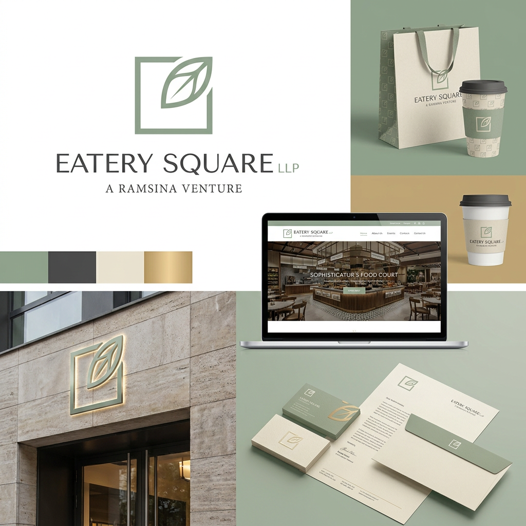 AI Design for we need a logo and brand identity for our new sister company, Eatery Square LLP.
Eatery Square LLP is a hospitality venture under Ramsina and will include hotels, food malls, spas and other hospitality experiences.
Requirement:
Minimal and sophisticated logo
Subtle incorporation of leaf
Should be versatile for signage, print, digital, packaging, etc.