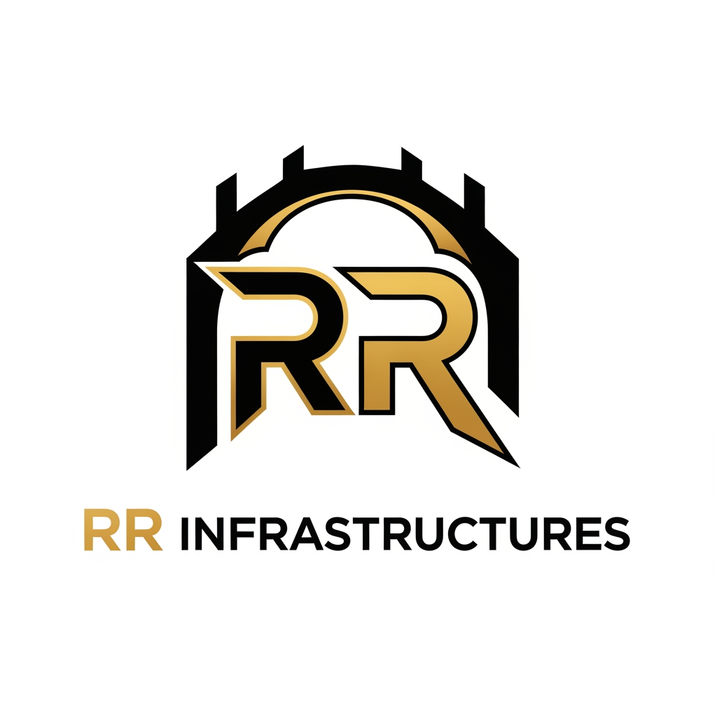 AI Design for create a professional and sleek logo for a construction firm named 'RR Infrastructures'. preferred colors are: black and gold. it has to be very modern and abstract.
