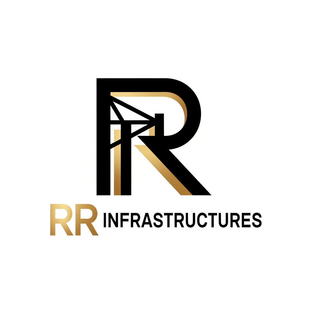 AI Design for create a professional and sleek logo for a construction firm named 'RR Infrastructures'. preferred colors are: black and gold. it has to be very modern and abstract.