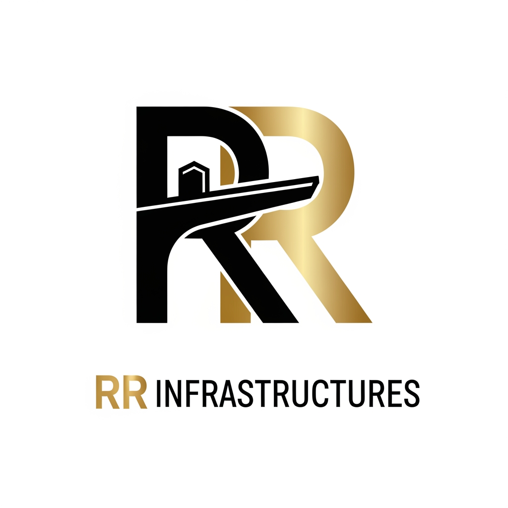 AI Design for create a professional and sleek logo for a construction firm named 'RR Infrastructures'. preferred colors are: black and gold. it has to be very modern and abstract.