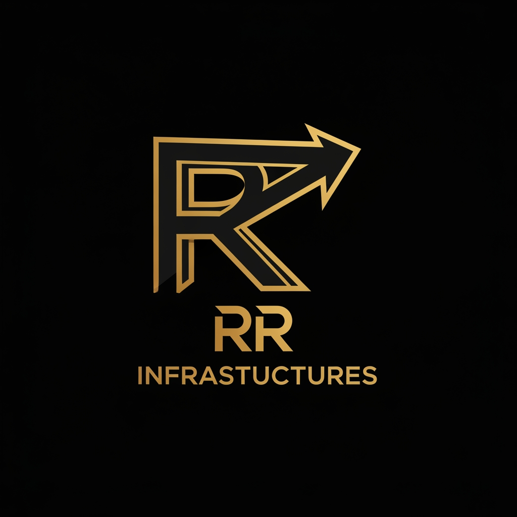 AI Design for create a professional and sleek logo for a construction firm named 'RR Infrastructures'. preferred colors are: black and gold. it has to be very modern and abstract.