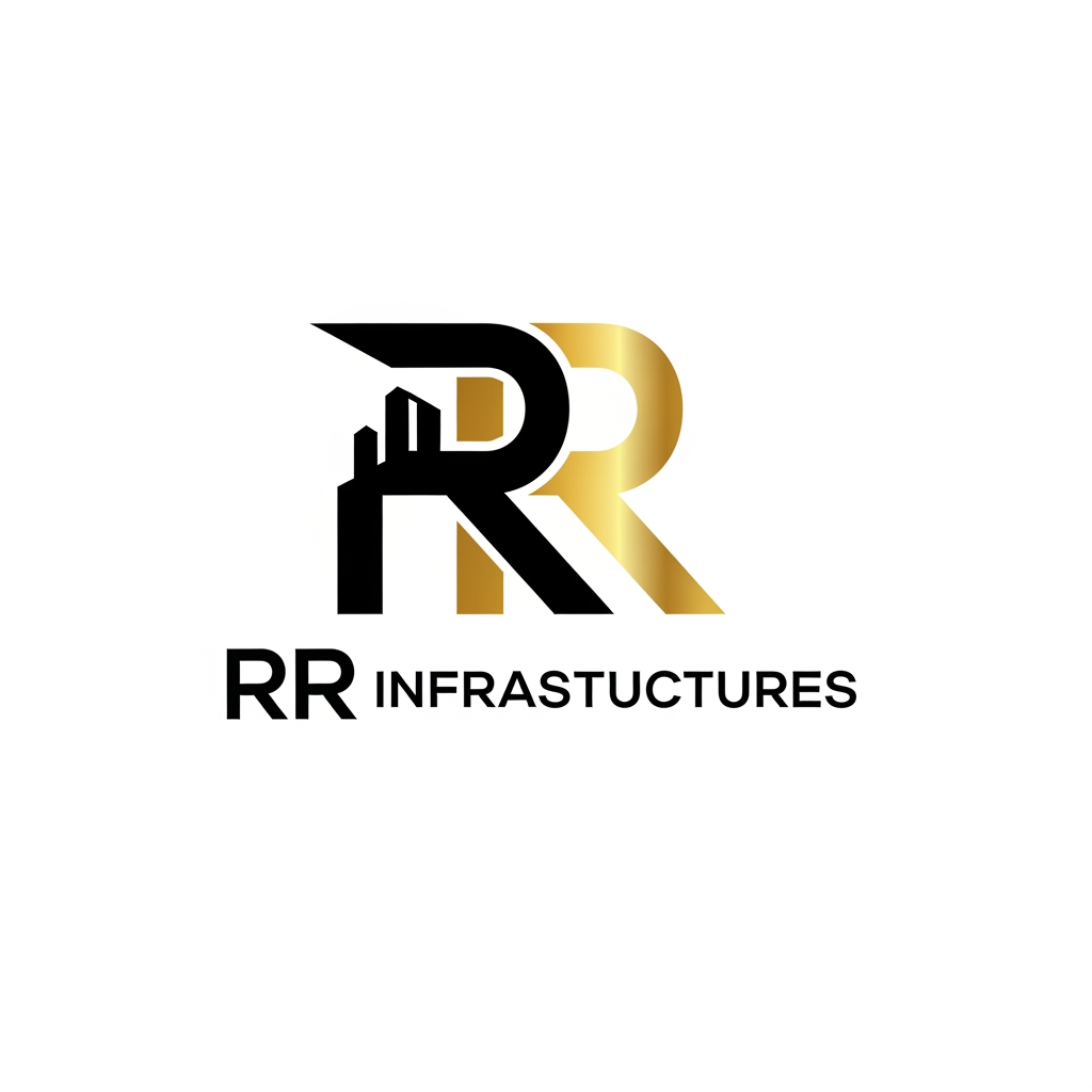 AI Design for create a professional and sleek logo for a construction firm named 'RR Infrastructures'. preferred colors are: black and gold. it has to be very modern and abstract.