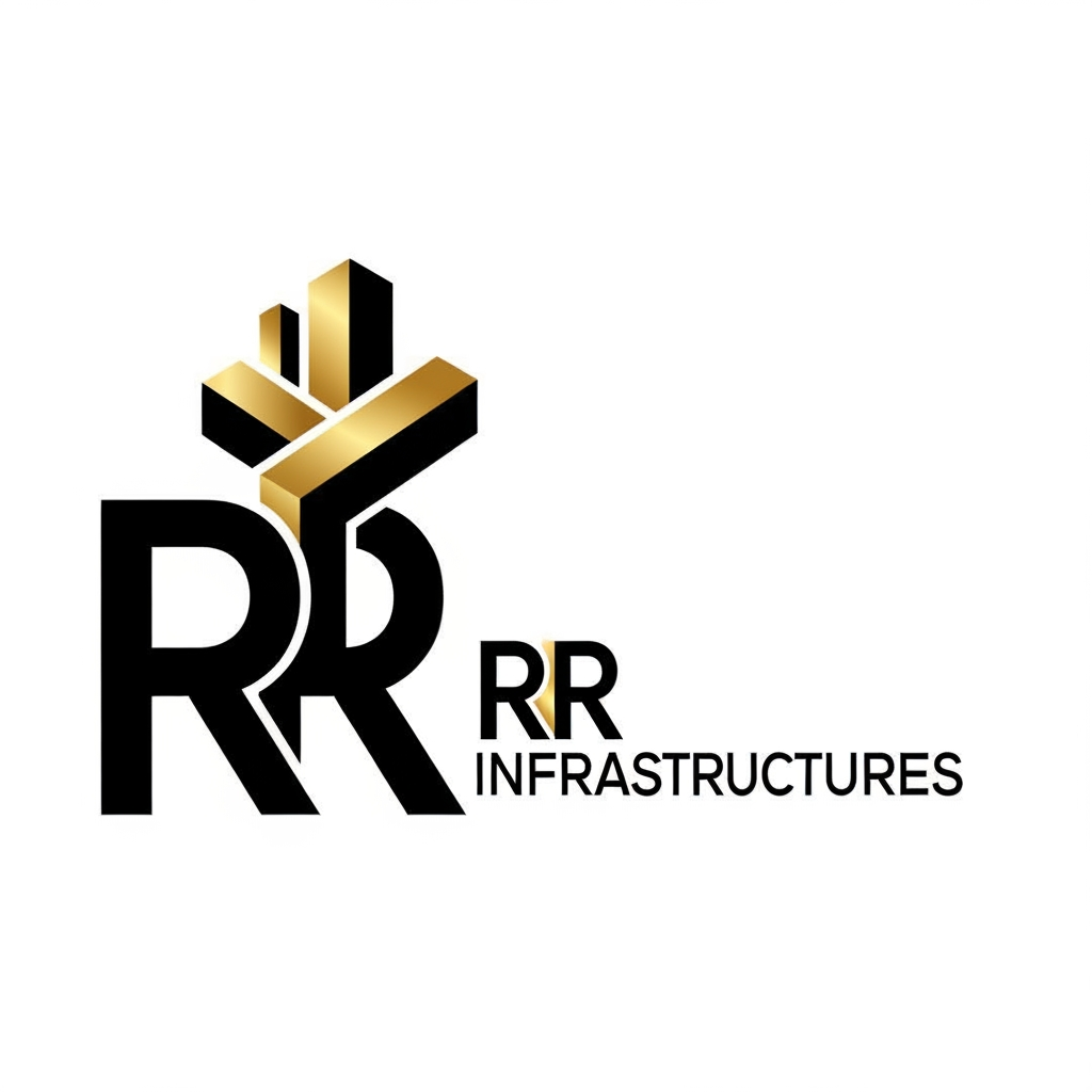 AI Design for create a professional and sleek logo for a construction firm named 'RR Infrastructures'. preferred colors are: black and gold. it has to be very modern and abstract.