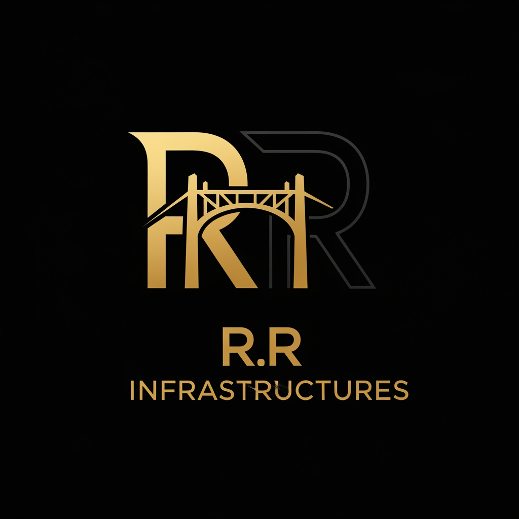 AI Design for create a professional and sleek logo for a construction firm named 'RR Infrastructures'. preferred colors are: black and gold. it has to be very modern, creative, and minimalistic.