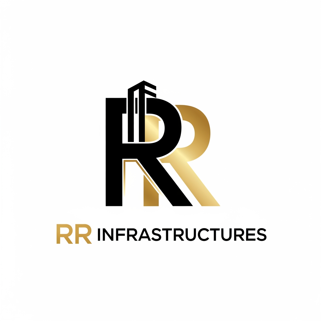 AI Design for create a professional and sleek logo for a construction firm named 'RR Infrastructures'. preferred colors are: black and gold. it has to be very modern and abstract.