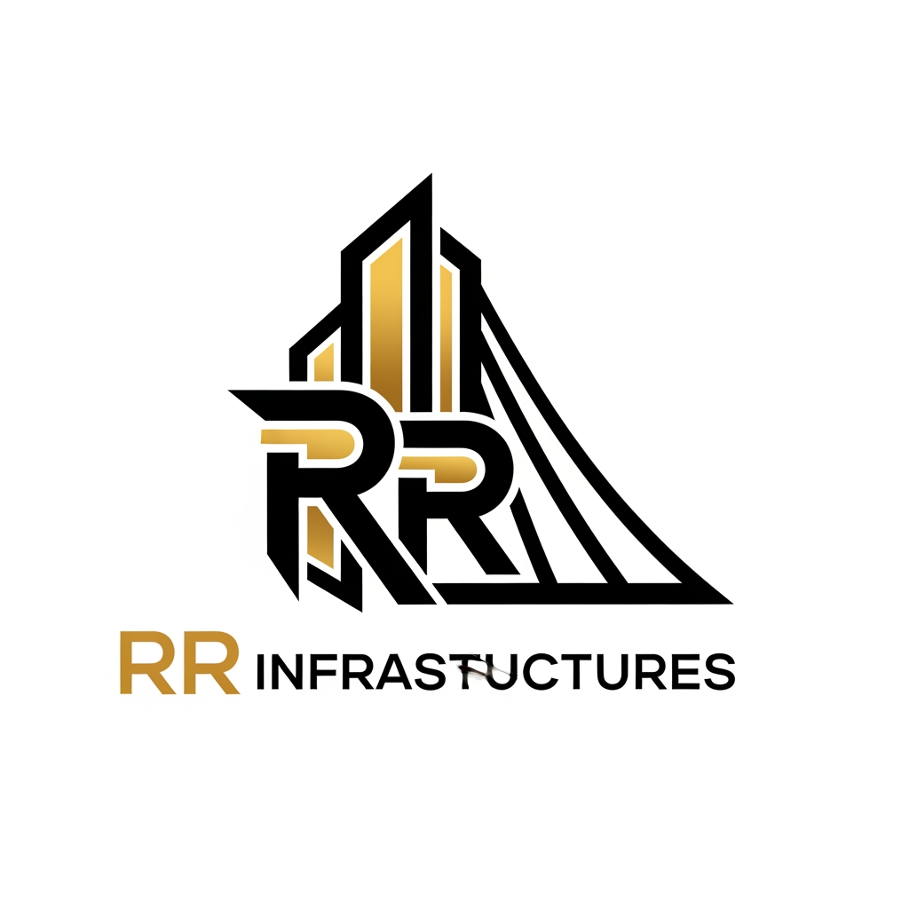 AI Design for create a professional and sleek logo for a construction firm named 'RR Infrastructures'. preferred colors are: black and gold. it has to be very modern and abstract.