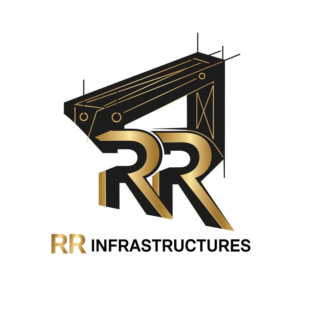 AI Design for create a professional and sleek logo for a construction firm named 'RR Infrastructures'. preferred colors are: black and gold. it has to be very modern and abstract.