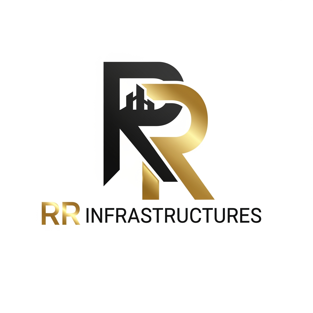 AI Design for create a professional and sleek logo for a construction firm named 'RR Infrastructures'. preferred colors are: black and gold. it has to be very modern and abstract.