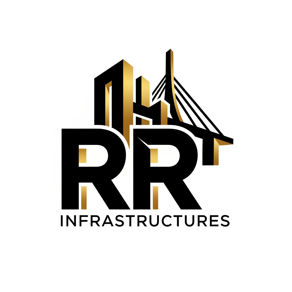 AI Design for create a professional and sleek logo for a construction firm named 'RR Infrastructures'. preferred colors are: black and gold. it has to be very modern and abstract.