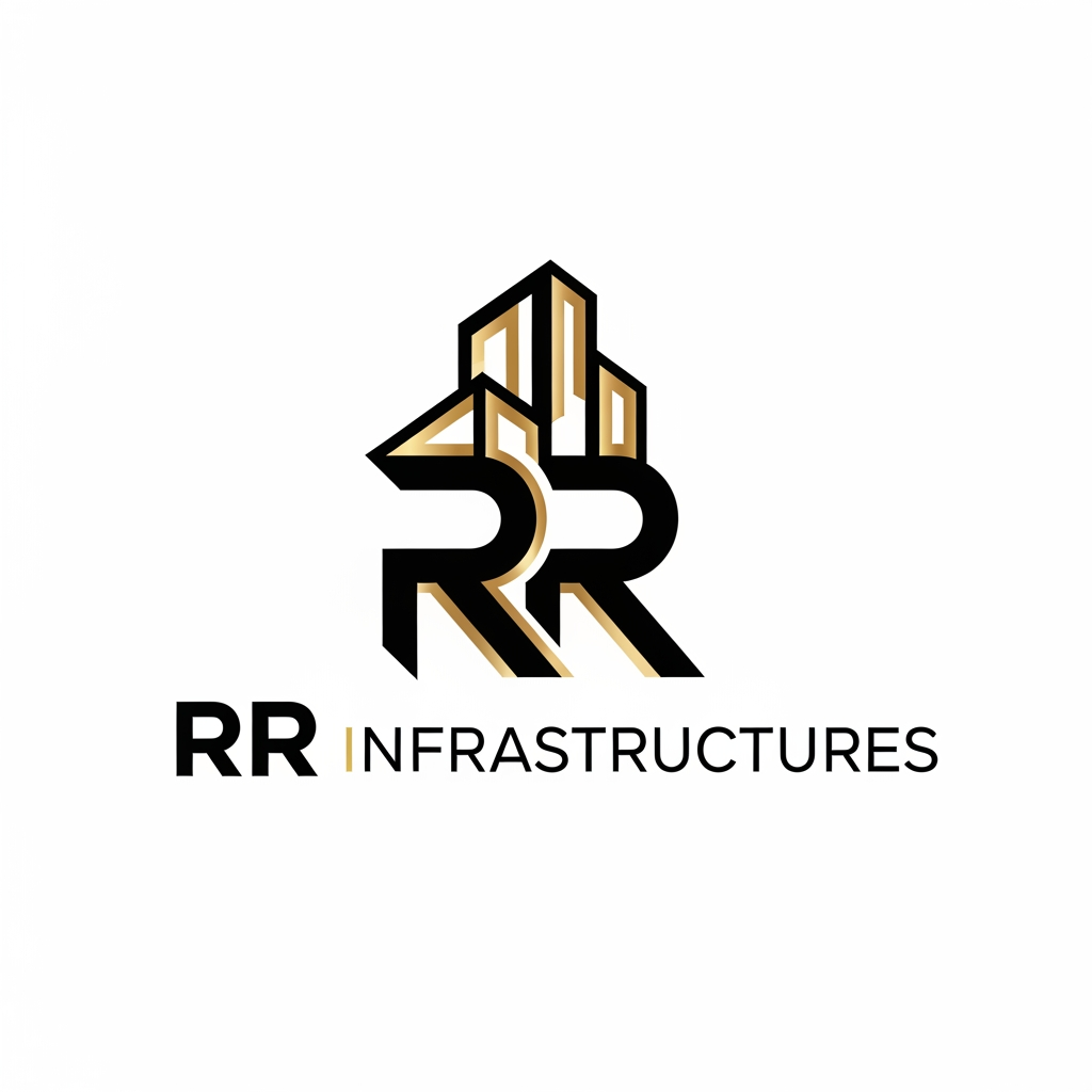 AI Design for create a professional and sleek logo for a construction firm named 'RR Infrastructures'. preferred colors are: black and gold. it has to be very modern, creative, and minimalistic.