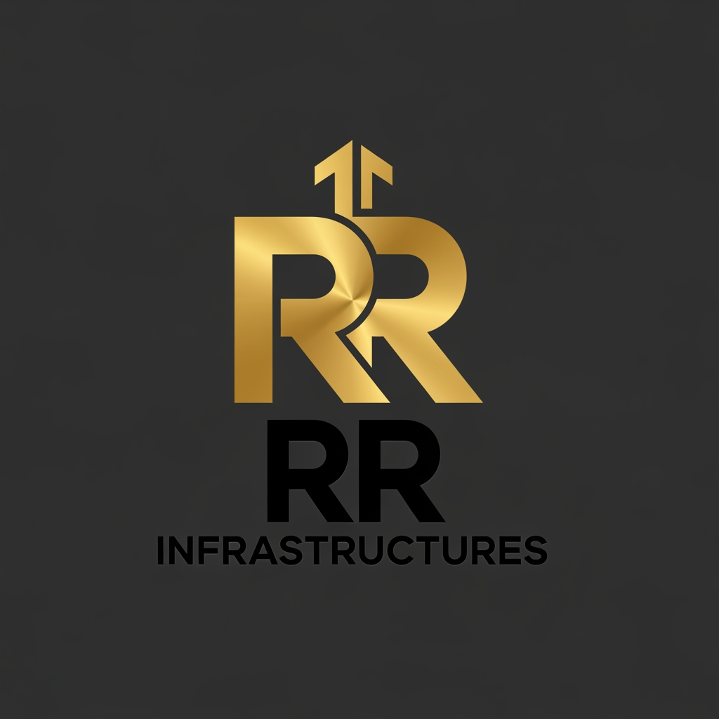 AI Design for create a professional and sleek logo for a construction firm named 'RR Infrastructures'. preferred colors are: black and gold. it has to be very modern and abstract.