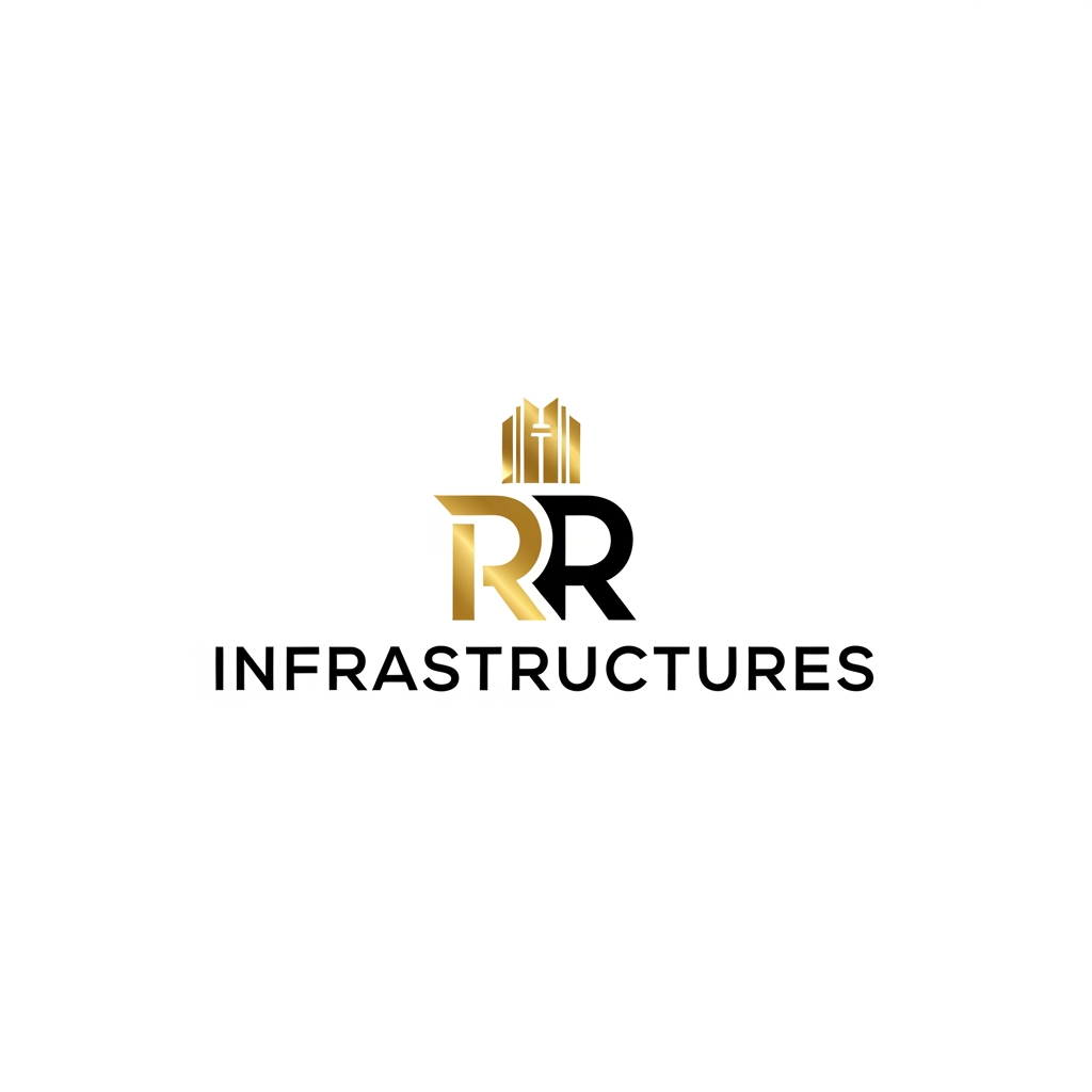 AI Design for create a professional and sleek logo for a construction firm named 'RR Infrastructures'. preferred colors are: black and gold. it has to be very modern, creative, and minimalistic.