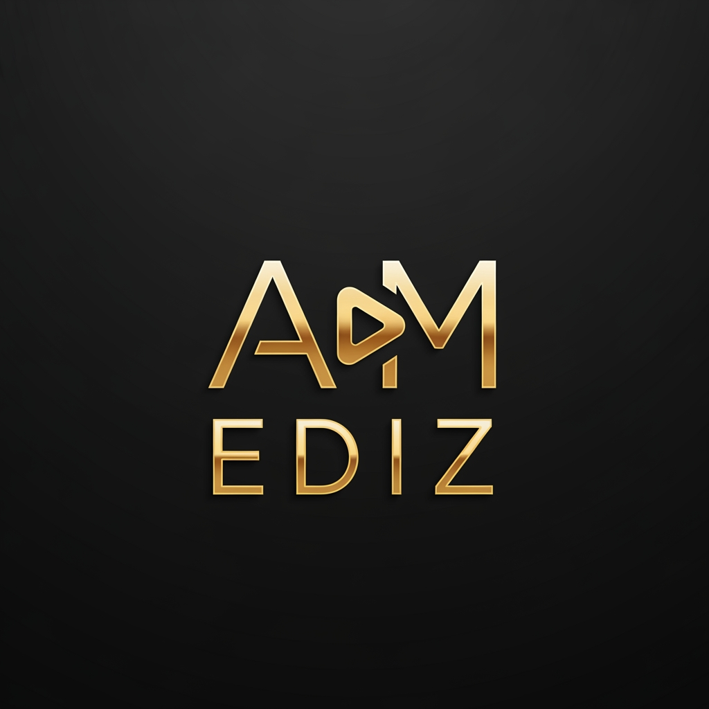 AI Design for Design a premium modern logo for "AM EDIZ", a professional video editing and AI content creation brand. Minimalist typography, cinematic style, sleek metallic accents, creative play button integrated into the letters, dark background, luxury branding, clean vector design, professional, memorable, high-end digital media company logo, 3D depth, ultra sharp, black and gold color scheme.