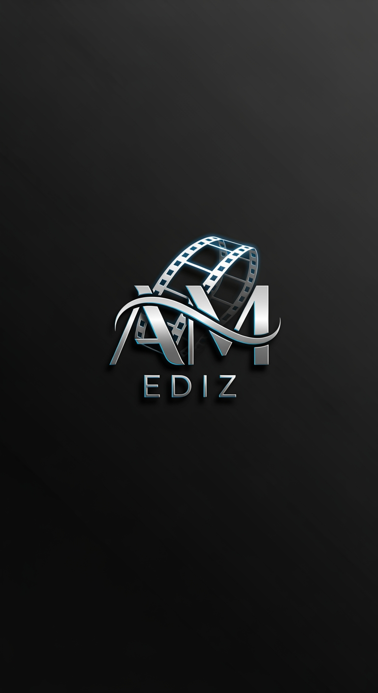 AI Design for EDITVERSE logo, futuristic video production brand identity, elegant typography with cinematic film strip symbol, neon blue and silver accents, minimalist luxury logo, professional video editor agency branding, dark matte background, modern tech-inspired design, vector graphic, premium startup logo, ultra detailed, 8K.Name "AM EDIZ"