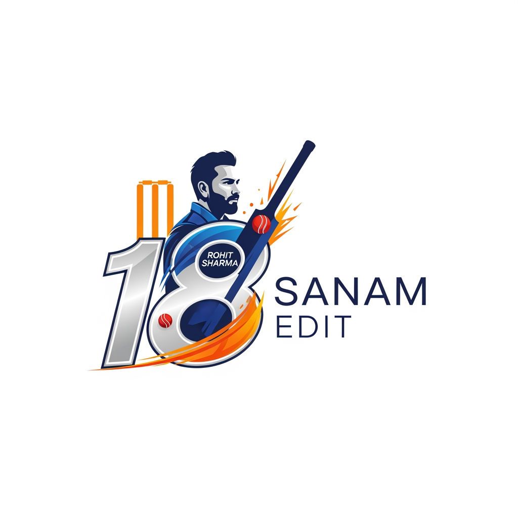 AI Design for create logo for 18 Sanam Edit with cricket player name: rohit sharma